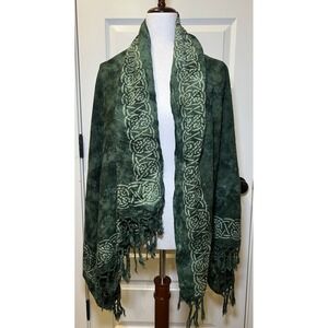 VTG Ancient Circles Green Pashmina Celtic Knot Tie Dye‎ Scarf Wrap Shawl 63"x42"